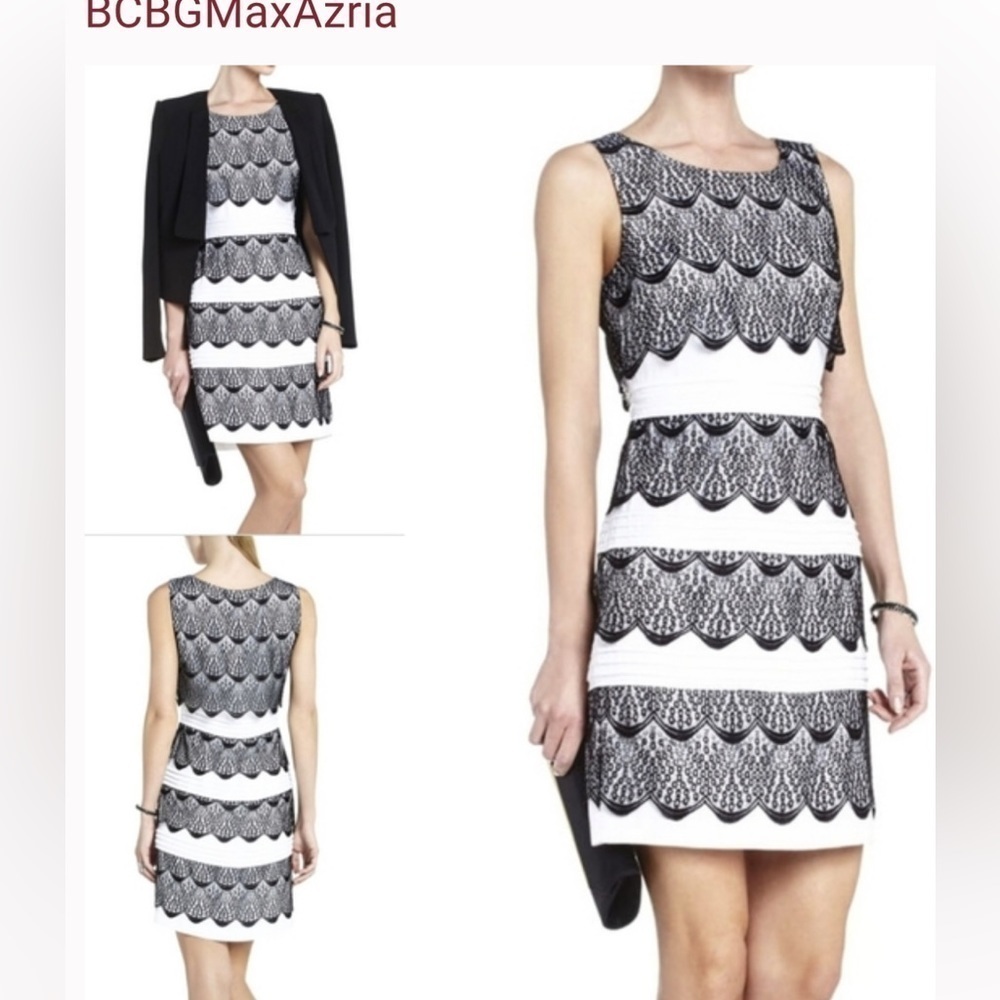 BCBG MaxAzria Lorenna Scalloped lace dress sleeveless black and white  size 6